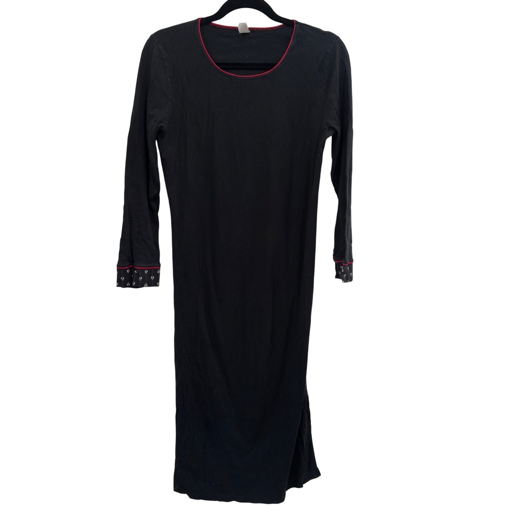 Calida Switzerland Nightgown Long Sleeve Black Red Trim Jersey‎ Knit XS